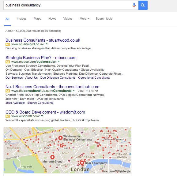 An example of the Google Search Page Result